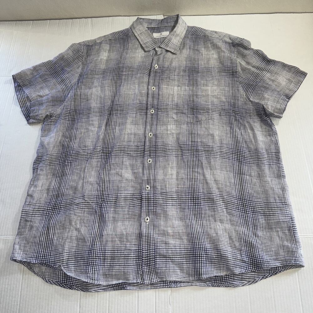 Toscano Shirt Men’s Medium Button Up Blue Geometric Pattern Short Sleeves